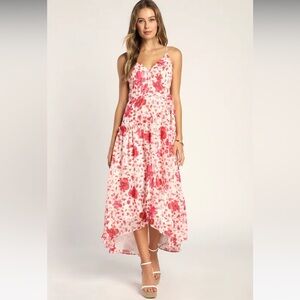 Lulus Floral Print Metallic Ruffled Wrap Maxi Dress